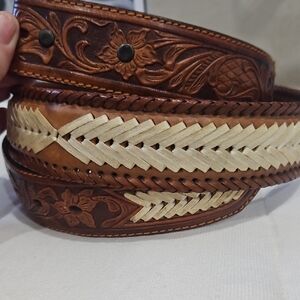 Brown Leather Belt with Intricate Tooling